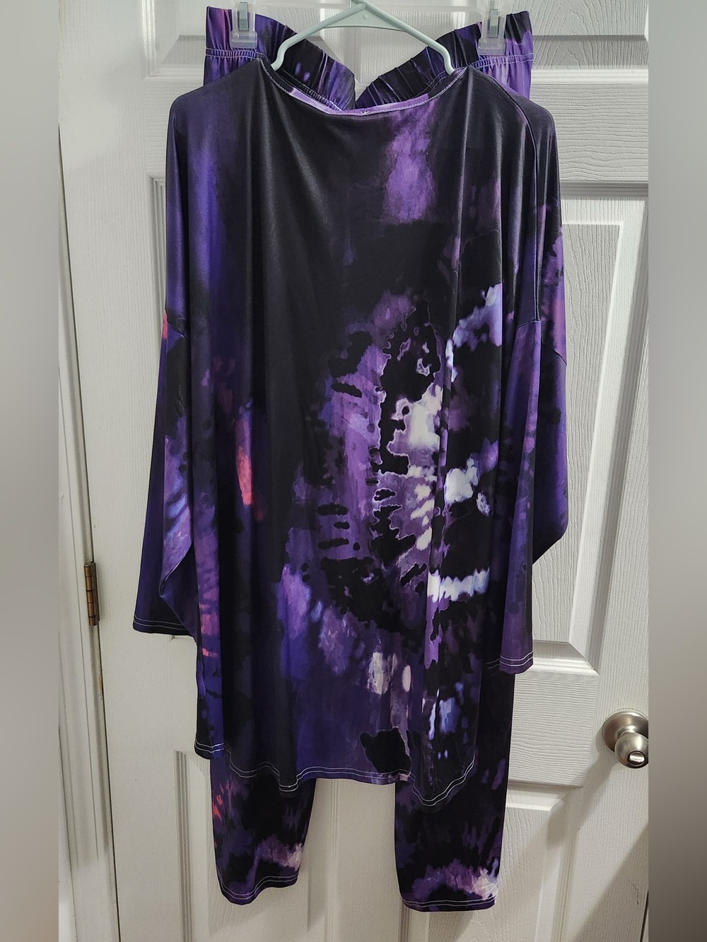 Purple Tie-Dye Oversized Tunic Top and matching pants.
